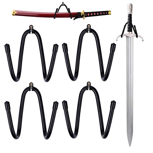 LEKUSHA 4 Pcs Adjustable Sword Wall Mount Sword Display Rack Holder Hanger Hook for Axe, Sword, Keyblade - Vertical or Horizontal Display