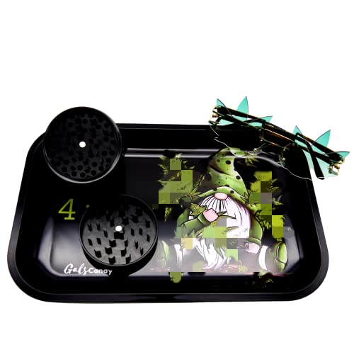 Large Rolling Tray With Harvest Gnome, Metal Rolling Trays Sleek Surface, Ideal Accessories For Travel Storage Gnome Lovers Gifts - 11'' X 7'', Black #TOP3