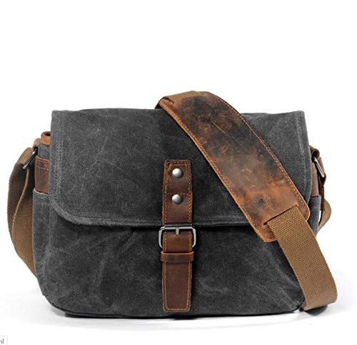SYF&DJN Darkgray Retro-Kameratasche, aus echtem Leder, wasserdicht, für DSLRs, Schultern, Cnavas