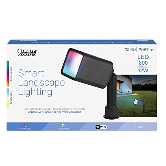 Feit Electric Smart RGBW Landscape Light Fixture, 12W, 800 Lumens, Tunable White (2700K-5000K), Color-Changing, Dimmable, Wi-Fi Enabled, Works with Alexa & Google Home, Matte Black, Weather-Resistant