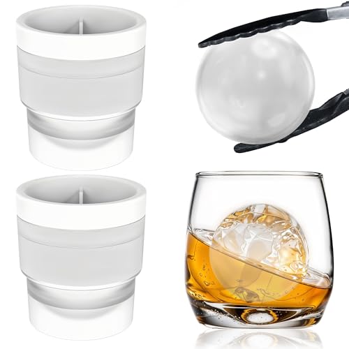 FLOW Barware Ice Ball Mould Set of 2 | 6cm Large Round Ice Cube Moulds, Freezer Stackable Iceball Moulds | XL Ice Sphere Moulds for Whisky, Cocktails & Soft Drinks
