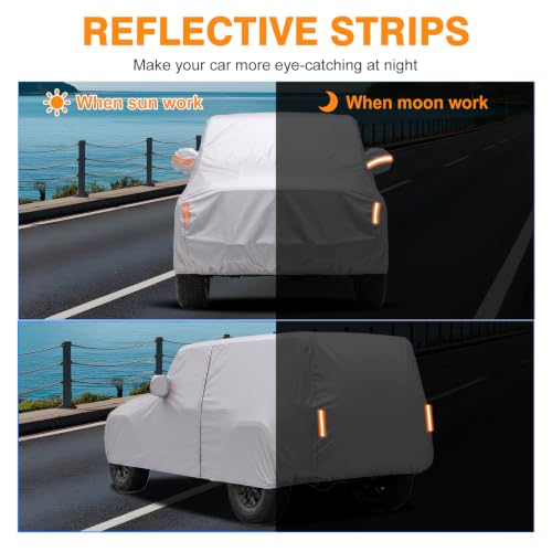 Image of Car Cover for Jeep Wrangler 2 Door 1987-2026 JK JL CJ YJ TJ Outdoor Waterproof Sun Rain Snow Hail UV Protection with Driver Door Zipper,Silver