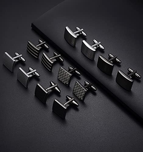 Ofeiyaa 6 Pairs Cufflinks Classic Striped Square Rectangle Cufflinks Set For Men #TOP6