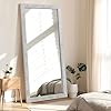 Rustic farmhouse full length mirror with stand 71x32 large wood frame floor mirror leaning or wall mounted free standing mirror tempered glass full body mirror for bedroom living room white  urban country home decor
