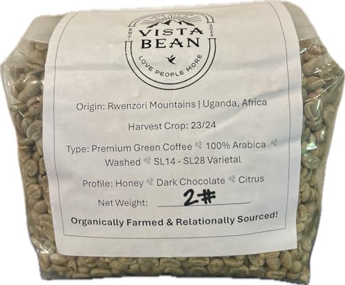 UGANDAN GREEN COFFEE BEANS (UNROASTED) - 2 LB BAG - NATURAL / DRUGAR - Naturally Processed - Eastern Africa - Rwenzori Mountains - Organically Farmed & Relationally Sourced - 100% Arabica - SL14 & SL28 Varietal