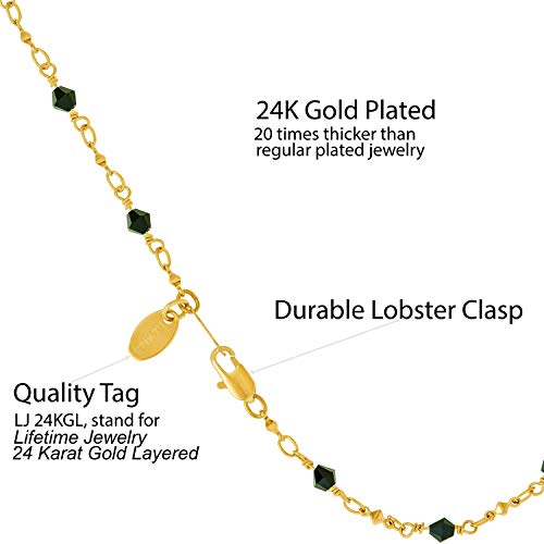 LIFETIME JEWELRY Diamonds Anklet Bracelet 24k Real Gold Plated for Women & Teen (Black beads, 9) - Image 5