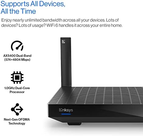 Linksys Hydra Pro 6 Dual Band Mesh WiFi 6 Router (AX5400) - Works with Velop Whole Home WiFi System - Wireless Internet Gaming Router, Parental Controls, Guest Network via Linksys App
