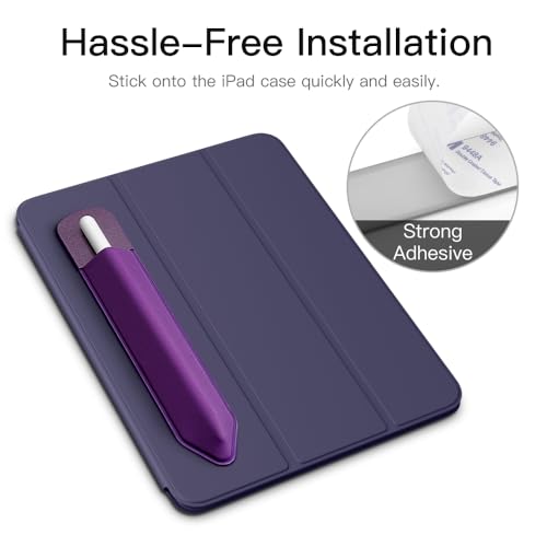 Image of MoKo Adhesive Pencil Case Holder Sticker for Apple Pencil, Deep Purple | Elastic Pencil Pocket Pouch, Adhesive Sleeve, Attached to iPad Case, For Pro /USB-C /1st /2nd Gen and Similarly Stylus Pens