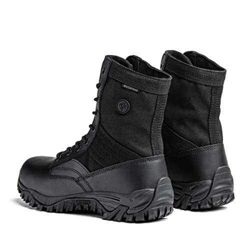 Vemont Hochwertige Leder-Militärstiefel, wasserdicht und einsatzbereit Kampfstiefel für taktische Einsätze und Outdoor-Aktivitäten (Schwarz, EU Schuhgrößensystem, Erwachsene, Numerisch, M, 43)