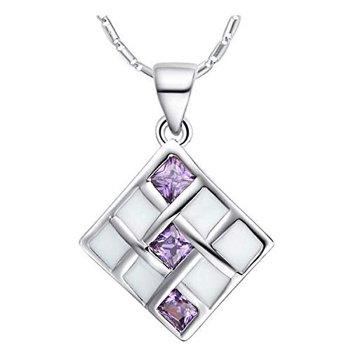Collier 925 argent sterling d'exception et pendentif quatre carrés diamantés