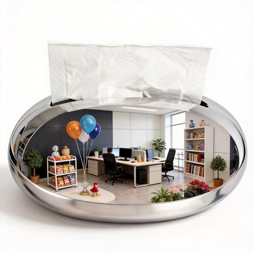 Silver Mirror Finish Plastic Tissue Box Cover Magnetic Lid Oval Tissue Holder Cubicle Mirror for Desk Design Modern Luxe Office Decor & Tissue Box Organizer