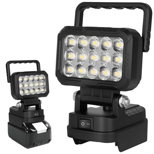AUAUY Lámpara de Trabajo para Makita 18 V, 45 W 3400lm Foco LED Inalámbrica Portátil, LED Lámpara con 2 Puertos USB para Camping, Reparación de Vehículos y Emergencias (sin Batería)