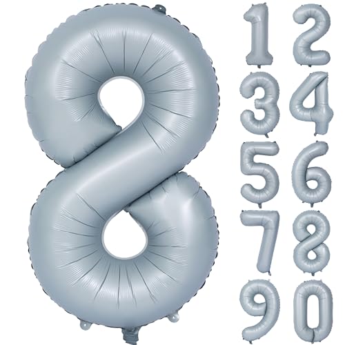 Image of 40 In Matte Gray Birthday Number Balloons 8 Helium Foil Mylar Balloon | Birthday Party Decorations Suitable For Boys' And Girls' Birthday Parties Anniversary celebration
