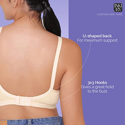 Image of INKURV Everyday Bra for Women's and Girls | Non Padded | Non Wired | Full Coverage Bra in Rich Cotton Fabric - Paris | Combo of 2 |