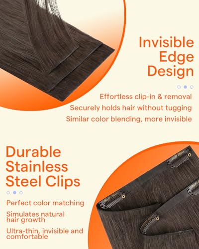 Image of Full Shine Invisi Edge Seamless Clip in Hair Extensions, Ash Brown 22 Inch