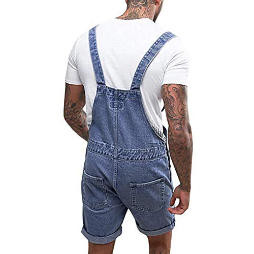 IQYU Salopette pour homme, en jean, courte, stretch, grandes tailles, pour l'été, décontractée, cargo, vintage, salopette de travail, en denim, pour l'extérieur, bleu, L – vue 4