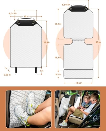 Image of Owleys Kick Mat Back Seat Protector - Car Back Seat Cover for Kids Feet - Waterproof & Sturdy Protector for Upholstery from Dirt, Mud, Scratches and Stain (White Set)