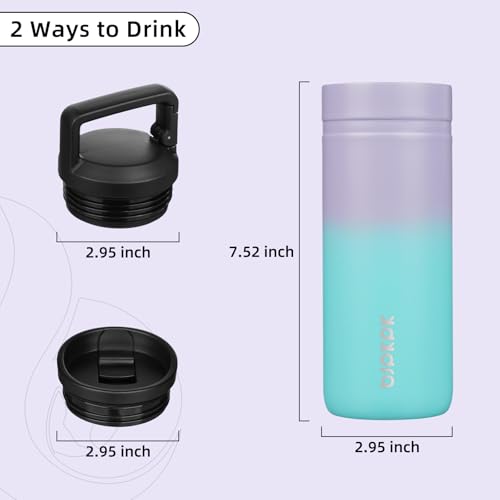 Image of BJPKPK 20 oz Insulated Travel Water Bottle, Coffee Tumbler Stainless Steel | Double Wall Vacuum, Leakproof, Thermal, Keeps Hot /Cold, Dishwasher Safe, Spill Proof, Wide Mouth, 2 Lids, Lavender Green