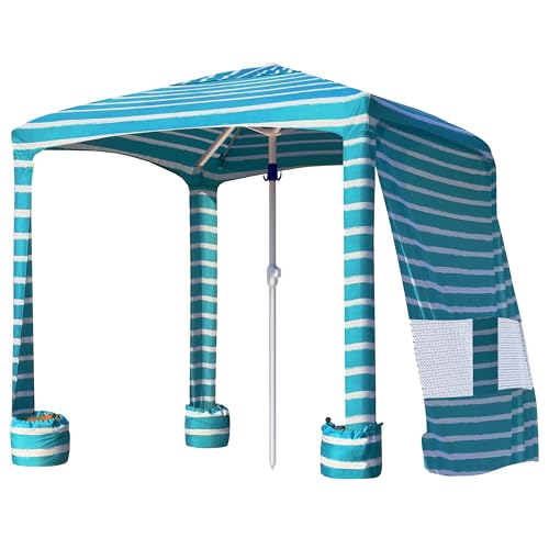 AMMSUN Beach Cabana, 6.5'×6.5' Beach Canopy, Easy Set up and Take Down, Cabana Tent with Sand Pockets, Instant Sun Shade with Side Wall, Turquoise by AMMSUN - Used condition - US$53.64