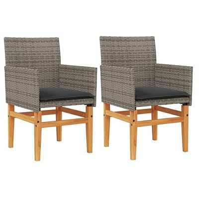 DXKDUSOKJ Patio Chairs with Cushions 2 pcs Gray Poly Rattan and Solid Wood Frame, Outdoor Seating with Thick Padded Cushions, Removable Washable Covers for Easy Maintenance