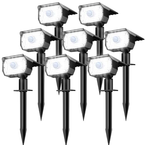 nipify Lampe Solaire Exterieur Detecteur de Mouvement Lot de 8 - Spot Solaire Extérieur Puissant 56 LED/3 Modes avec Étanche, Réglable LED Lumiere Solaire Exterieur pour Jardin Chemins(Blanc Froid)