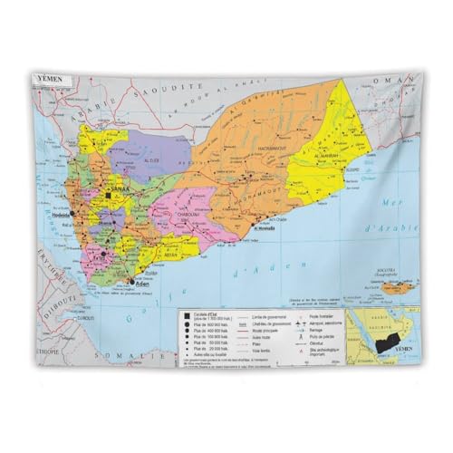 Affiche de carte du monde du Yémen - Peinture murale - Impressions murales - Décoration moderne pour chambre à coucher - 152,4 x 203,2 cm
