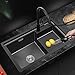 Lavello A Gradino Nero Grigio Lavello da Cucina con Rubinetto Lavello da Bar 29,5"* 17,7" Lavello Fatto A Mano Spesso 4 Mm Sottobanco/soprabanco (Color : Black, S : 75 * 45 * 22cm)