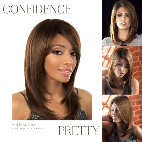 Haircube Short Honey Brown Wigs For Women Shoulder Length Wig With Dark Roots Natural Layered Synthetic Wig For Daily Use #TOP4