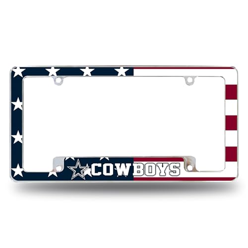 Rico Industries NFL Football Dallas Cowboys Patriotic 12 x 6 Chrome All Over Automotive License Plate Frame for Car/Truck/SUV