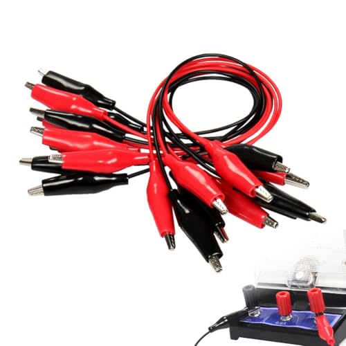 10 Pcs Cavi Isolati con Clip a Coccodrillo 0,5m/20AWG, Cavi Jumper Saldati Morsetti Doppio Attacco per Test Elettrici e Collegamenti di Circuiti, Rosso e Nero