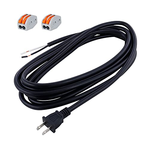 E ENERSYSTEC Replacement Power Cord 14 AWG Polarized 2 Prong Plug 12FT Pigtail 14 Gauge SJT 115V AC...