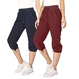 Ultra Performance Capri Pants for Women 2 Pack Womens Capris Hiking Capri Pants Summer Clothes for Women (Avail in Plus Size) Wine, Navy