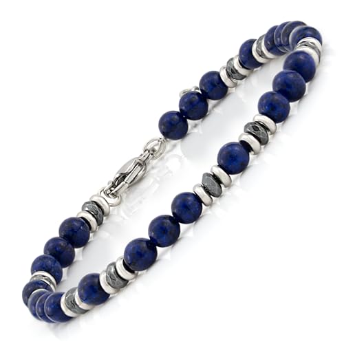 SAGA GIOIELLI Bransoletka męska - damska stal - Unisex, kamienie naturalne 4 mm, długość 17,5 + 3 cm - rozdrobnione kryształy - pudełko prezentowe, 20.5 Centimetri, Stal nierdzewna Kamień naturalny