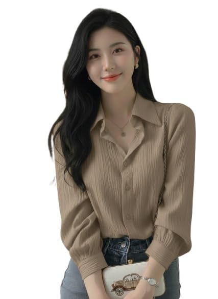 Image of Women's Button-Down Shirt Blouse with Long Sleeves