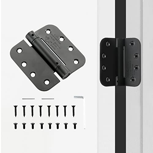 Home Master Hardware 4 X 4 Inch Adjustable Spring Door Hinge Self Closing Door Hinges With 5/8 In. Radius Corners Matte Black Finish 2-Pack #TOP6