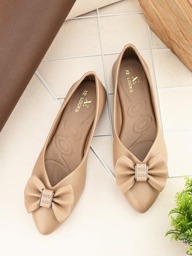 Image of XE Looks Stylish Ballerinas with Gold Bow Accent - Comfortable, Versatile, and Ideal for Elevating Your Everyday Outfits for Girls & Womens