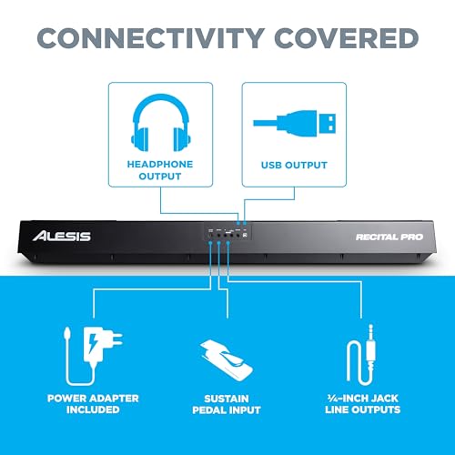 Alesis Recital Pro - 88 Key Digital Piano Keyboard with Hammer Action Weighted Keys, 2x20W Speakers, 12 Voices, Record and Lesson Mode, FX and Display
