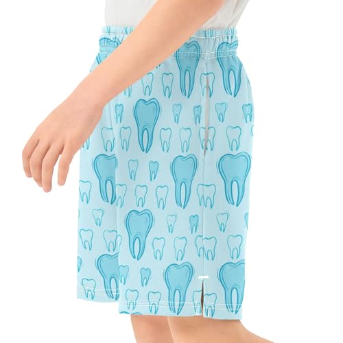 CHIFIGNO Blue Teeth Pull-On Boys Casual Shorts Elastic Waist Teen Boys Thick Summer Clothes with Pockets XS4