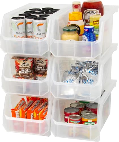Image of ReadySpace Large Plastic Storage Bins, Stackable Organizer Containers for Closet Pantry Shelf Garage and Office Organization, Clear, 6 Pack