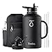 Trebo Stainless Steel Water Bottle 2L, Large Metal Bottle with Handle, Wide Mouth, Double Wall, Keeps Water Cold for 48 Hours, Black