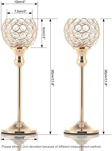 VINCIGANT Crystal Candle Holder Gold, Ornaments for Living Room, Golden Wedding Decorations, 2pcs 33cm Tall, Gift Box Package