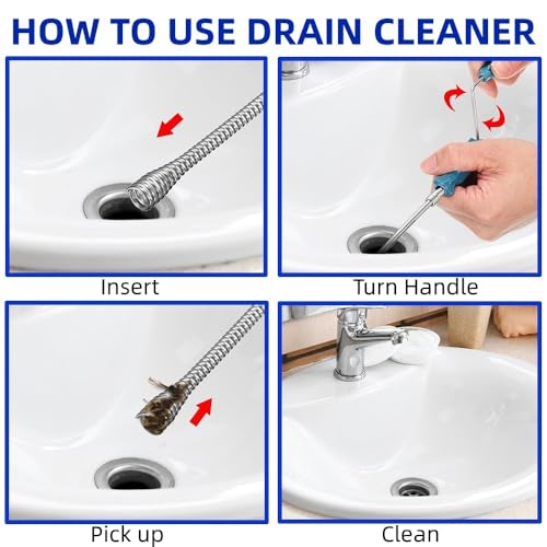Image of 9.8Ft Stainless Steel Flexible Drain Cleaner Tool,Snake Drain Hair Remover tool for Kitchen Bathroom Shower Sink Toilet Bathtub