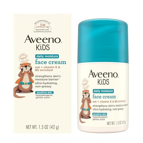 Aveeno Kids Daily Moisture Face Cream with Oat Vitamin E & B5 Moisturizing Cream for Kids Sensitive Facial Skin Strengthen Skins Moisture Barrier Ultra-Hydrating Non-Greasy Travel Size 1.5 oz