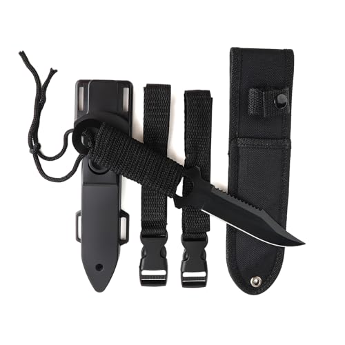 GASHER New Scuba Diving Knife with Leg Straps & Sheath,Black