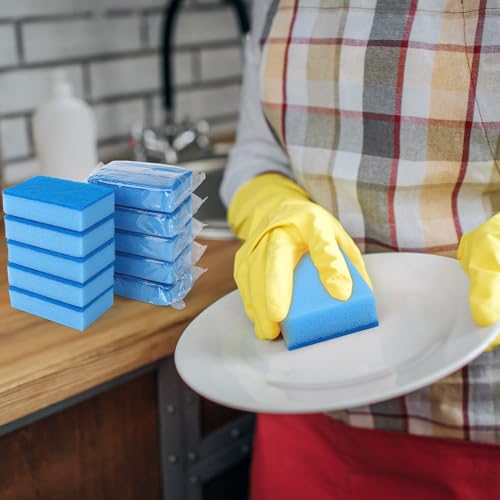 Image of 50 Pcs Individually Wrapped Sponges, Uncompressed Non Scratch Scrouing Sponges for Household Cleaning Dishes Kitchen Airbnb Apartment Car Bike Blue