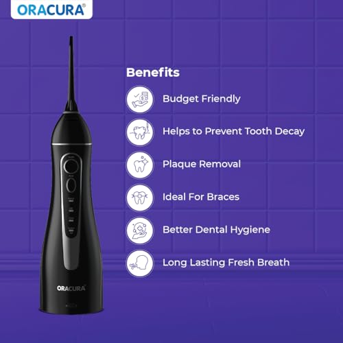 Image of ORACURA Smart PLUS Water Flosser OC200 LITE Black comes with 2 Nozzle tips | Portable & Rechargeable | Custom 8 Water Pressure Settings | 200ml Water Tank Capacity | IPX7 Waterproof | 365 Days Warranty