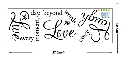 Blinggo Vinyl Decal Live Every Moment, Laugh Every Day, Love Beyond Words Wall Quote Black 15'' X 22''
