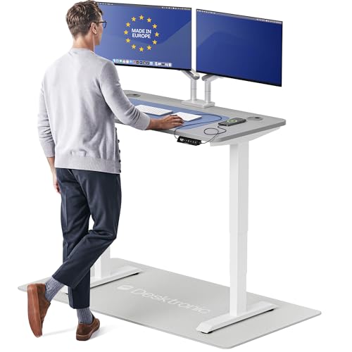 Image of Desktronic HomePro Standing Desk 48x24 - Made in Europe, Ergonomic Sit Stand Home Office Desk, Electric Height Adjustable, Dual Motor, USB & USB-C Charging, Wobble-Free, Touchscreen, 3 Memory Presets