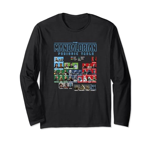 T-shirt Mandalorian Star Wars à manches longues avec motif tableau périodique pour fan geek