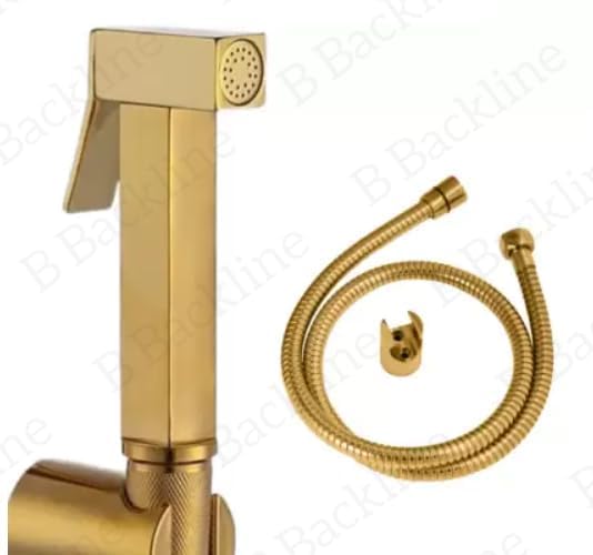 Image of Brass Jet Spray for Toilet | Premium Health Faucet Set | Bathroom Bidet Spray with Stand & 1.2m Flexible Hose (Gold Glossy Finish)